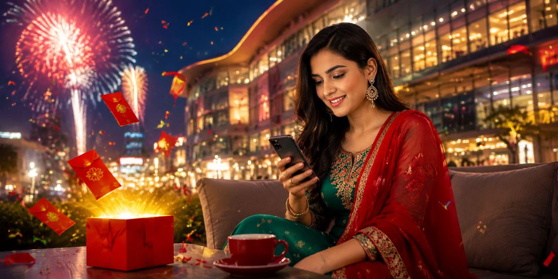 A user in Dhaka dressed in red and green enjoying the okbajee bonus envelope offer