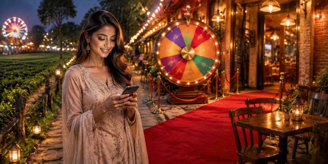 A user enjoying lucky draws and gaming on mobile at a tea garden in Khulna