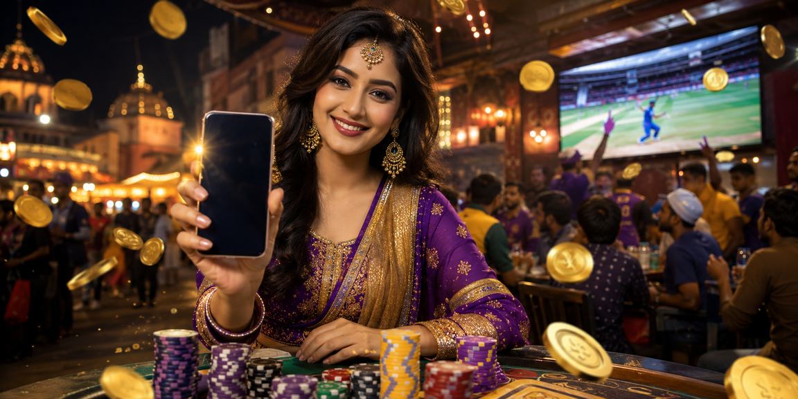 A user enjoying cricket betting on a smartphone at a night market in Mymensingh